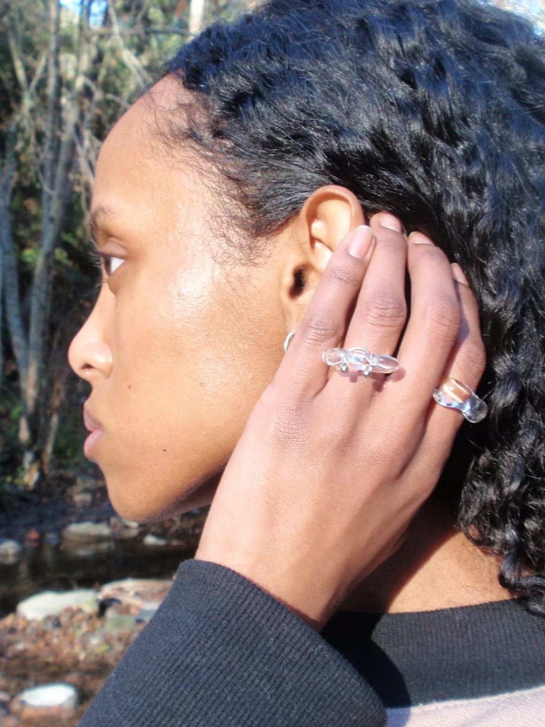 Brutalist Pierced Glass Ring 0117-Rain and Rivers-APOC STORE