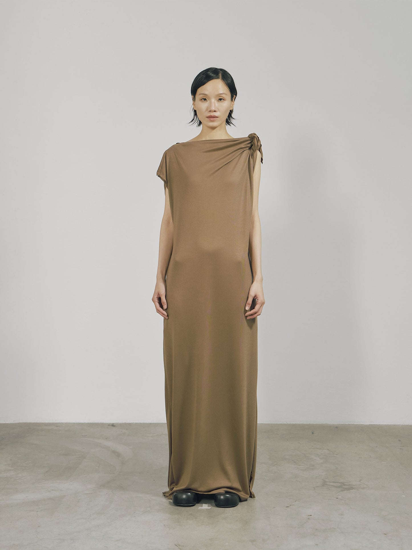 Khaki Tencel Jersey Raw Edge Asymmetric Cutting Dress-arc us arkus-APOC STORE
