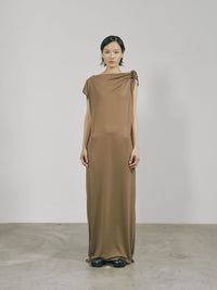 Khaki Tencel Jersey Raw Edge Asymmetric Cutting Dress-arc us arkus-APOC STORE