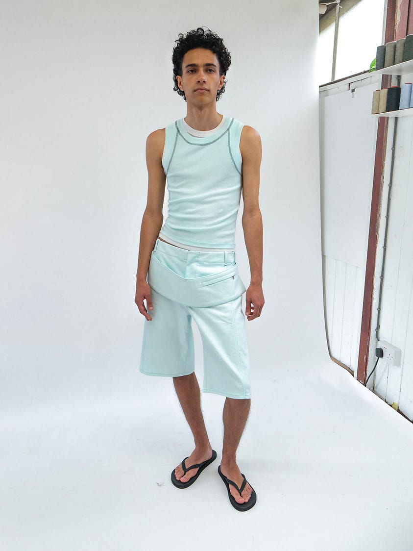 Sling Denim Shorts Celadon Green-René Scheibenbauer-APOC STORE