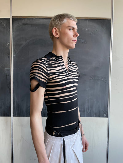 Striped Knit Polo Black-SF1OG-APOC STORE