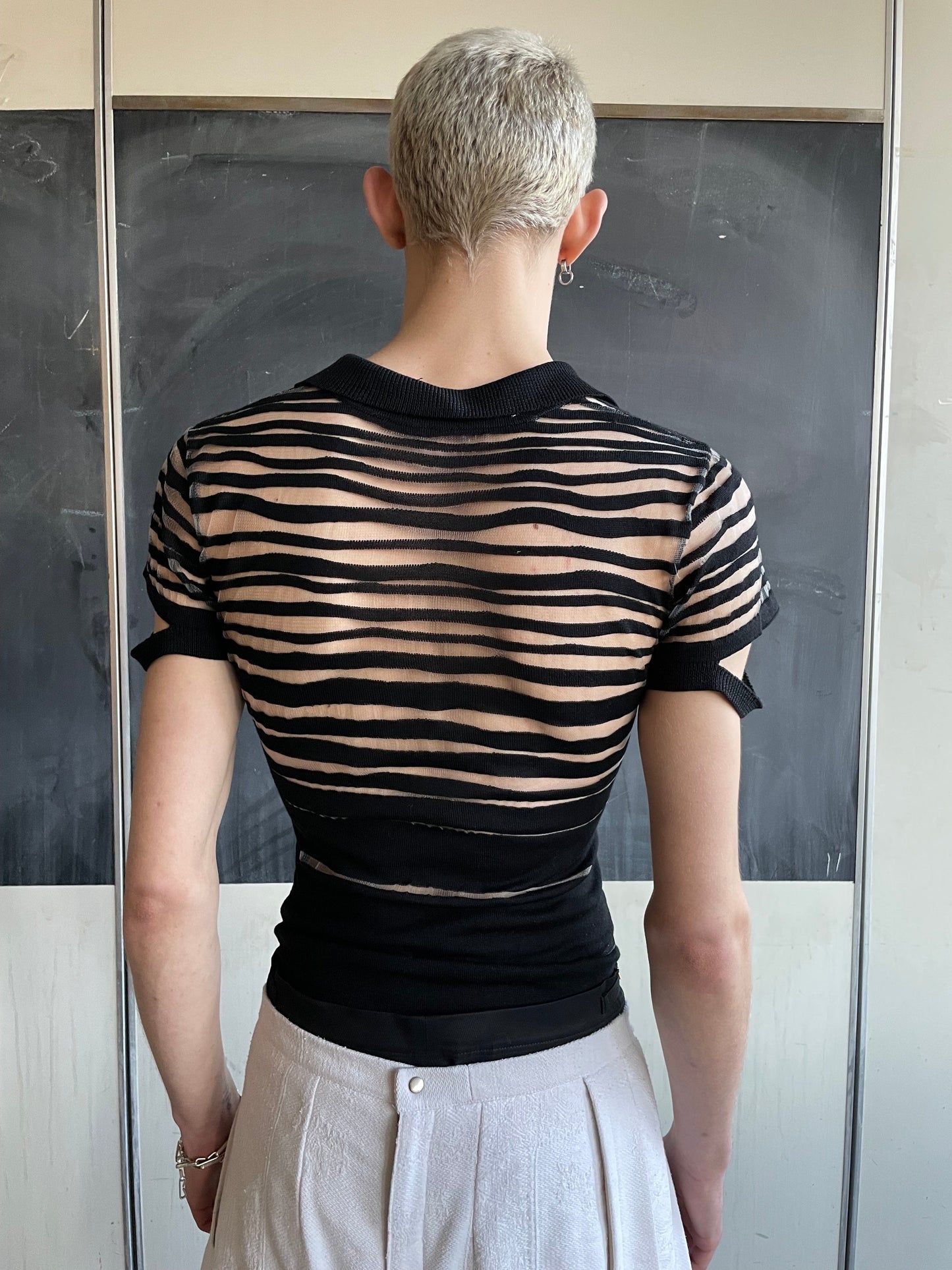 Striped Knit Polo Black-SF1OG-APOC STORE