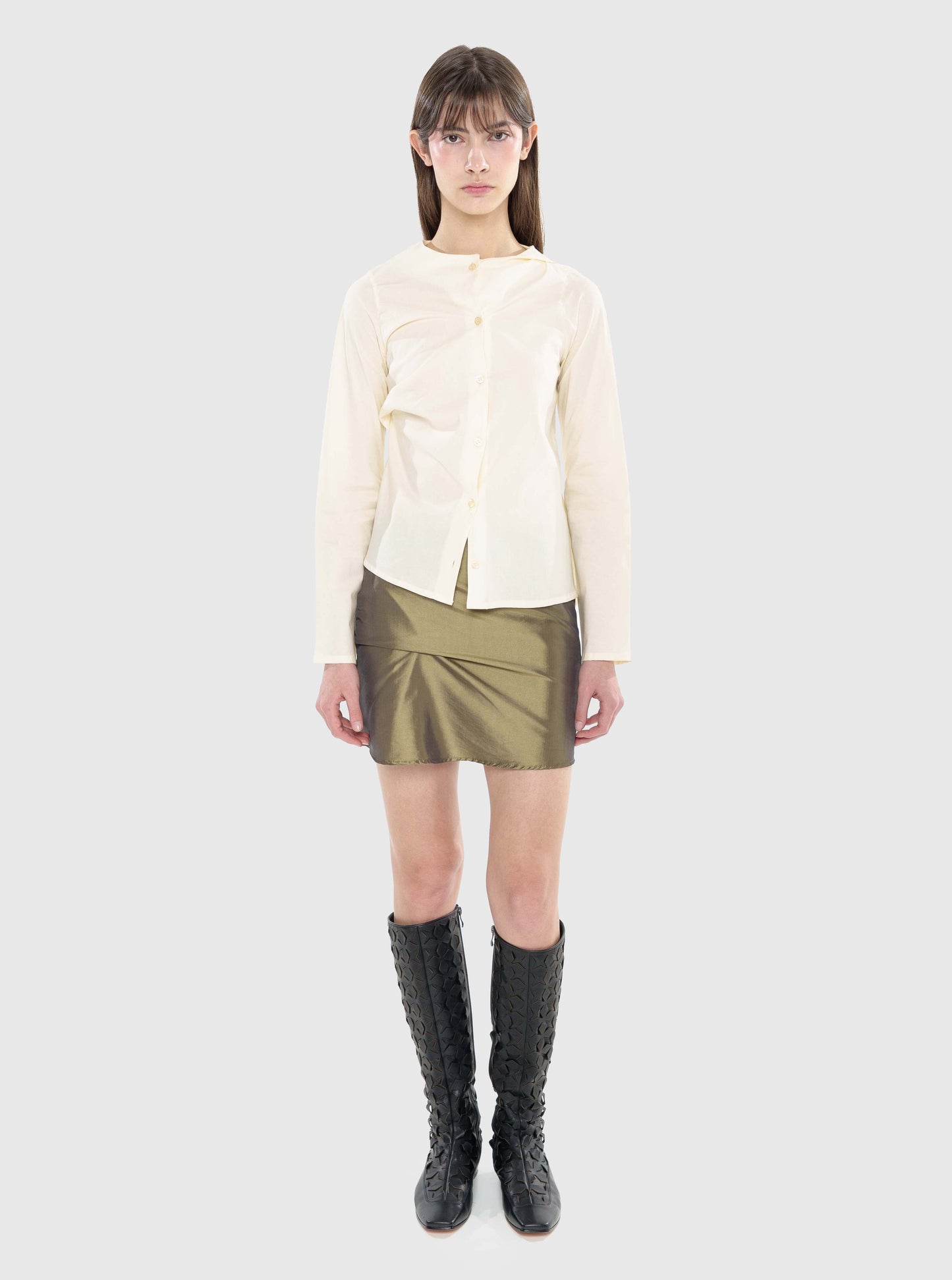 Long sleeve draped button-up shirt-Nensi Avetisian-APOC STORE