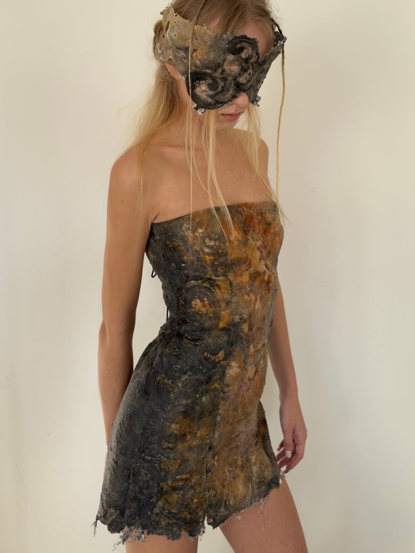 Hand-dyed Distressed Lace Latex Dress APOC STORE Hand-dyed Distressed Lace Latex Dress APOC STORE