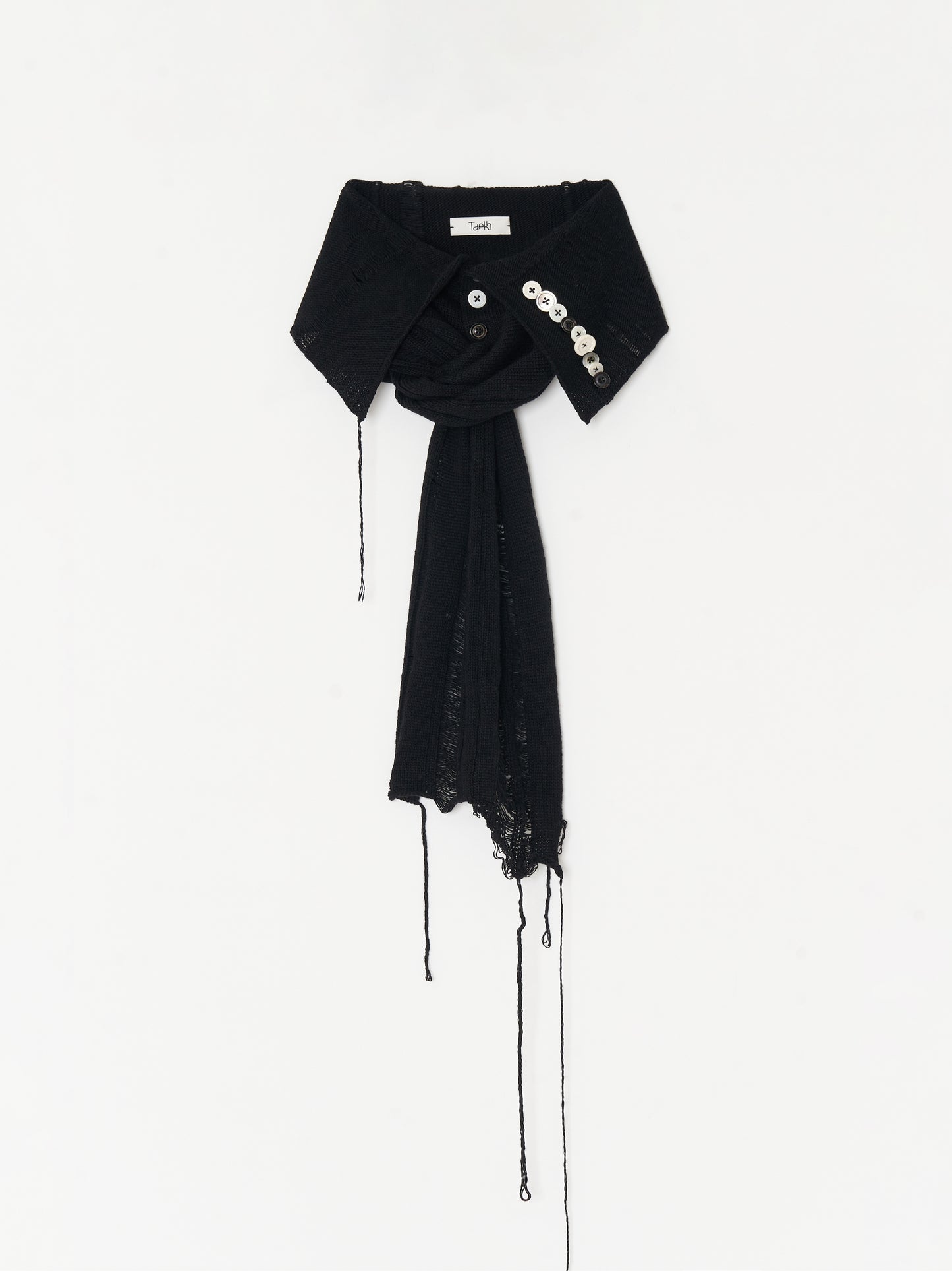 Button Work Cashmere Scarf 001 - Black-Taekh-APOC STORE