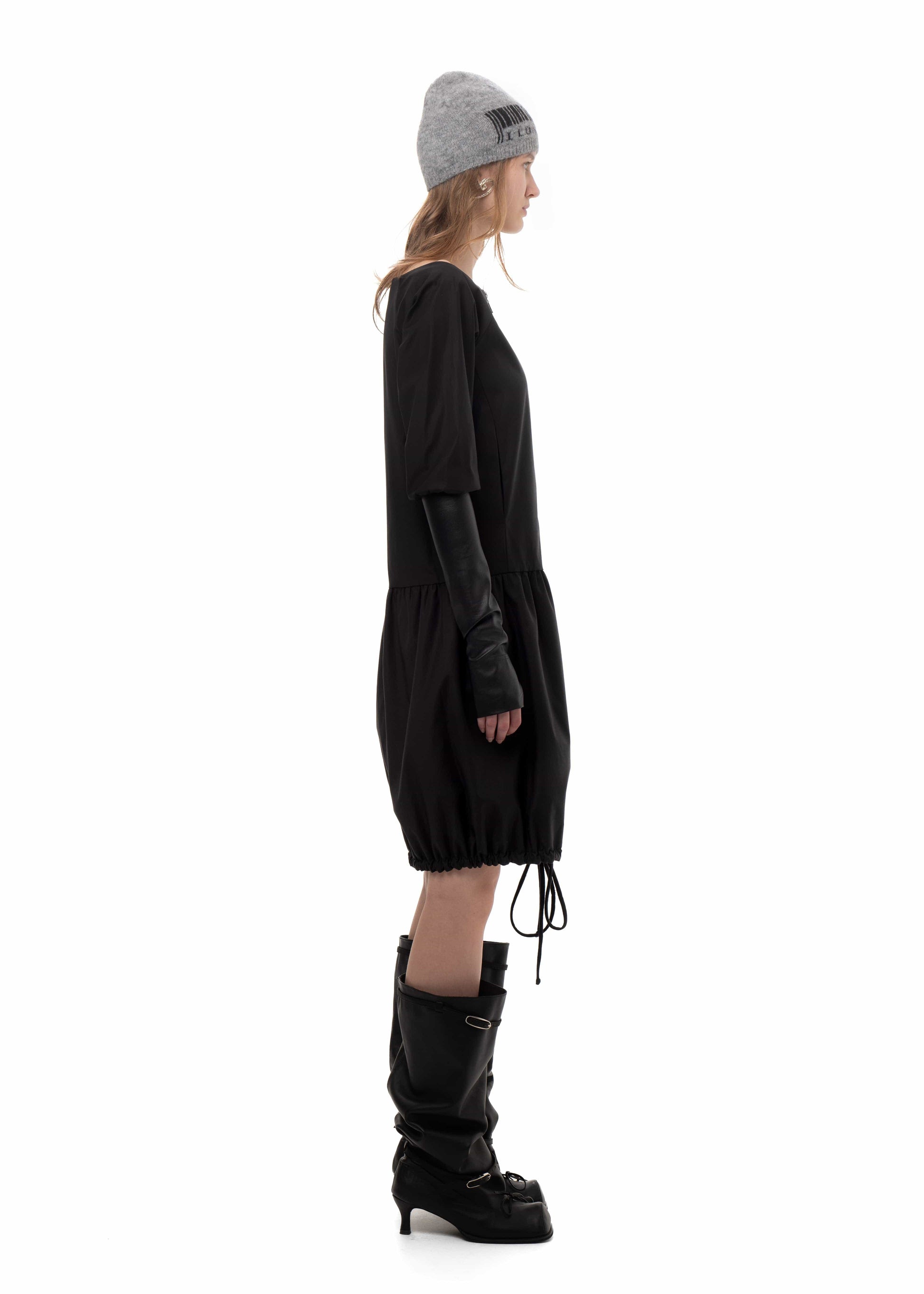 TAFFETA AND FAUX LEATHER TRACK DRESS-Urte Kat-APOC STORE