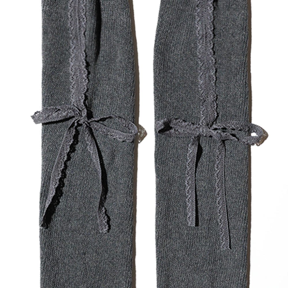 LACE RIBBON LEG WARMER GRAY-SAENGIN STUDIOS-APOC STORE