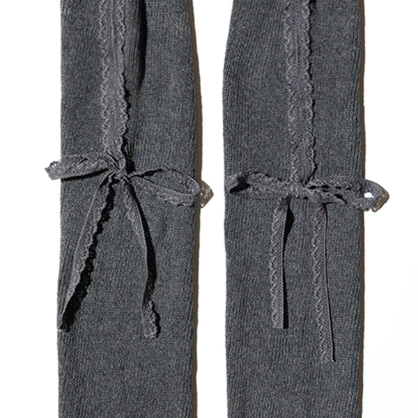 LACE RIBBON LEG WARMER GRAY-SAENGIN STUDIOS-APOC STORE