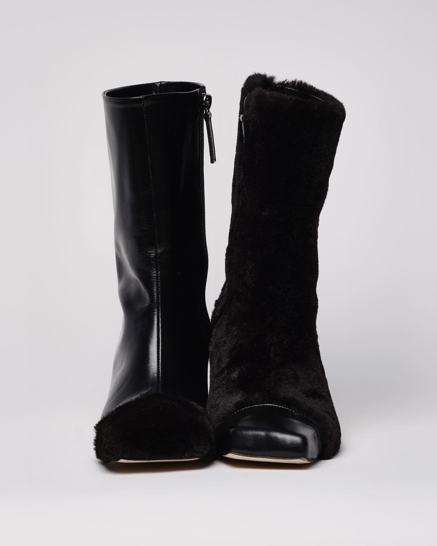 Asymmetry Slashed Fur Ankle Boots-Sung Ju-APOC STORE