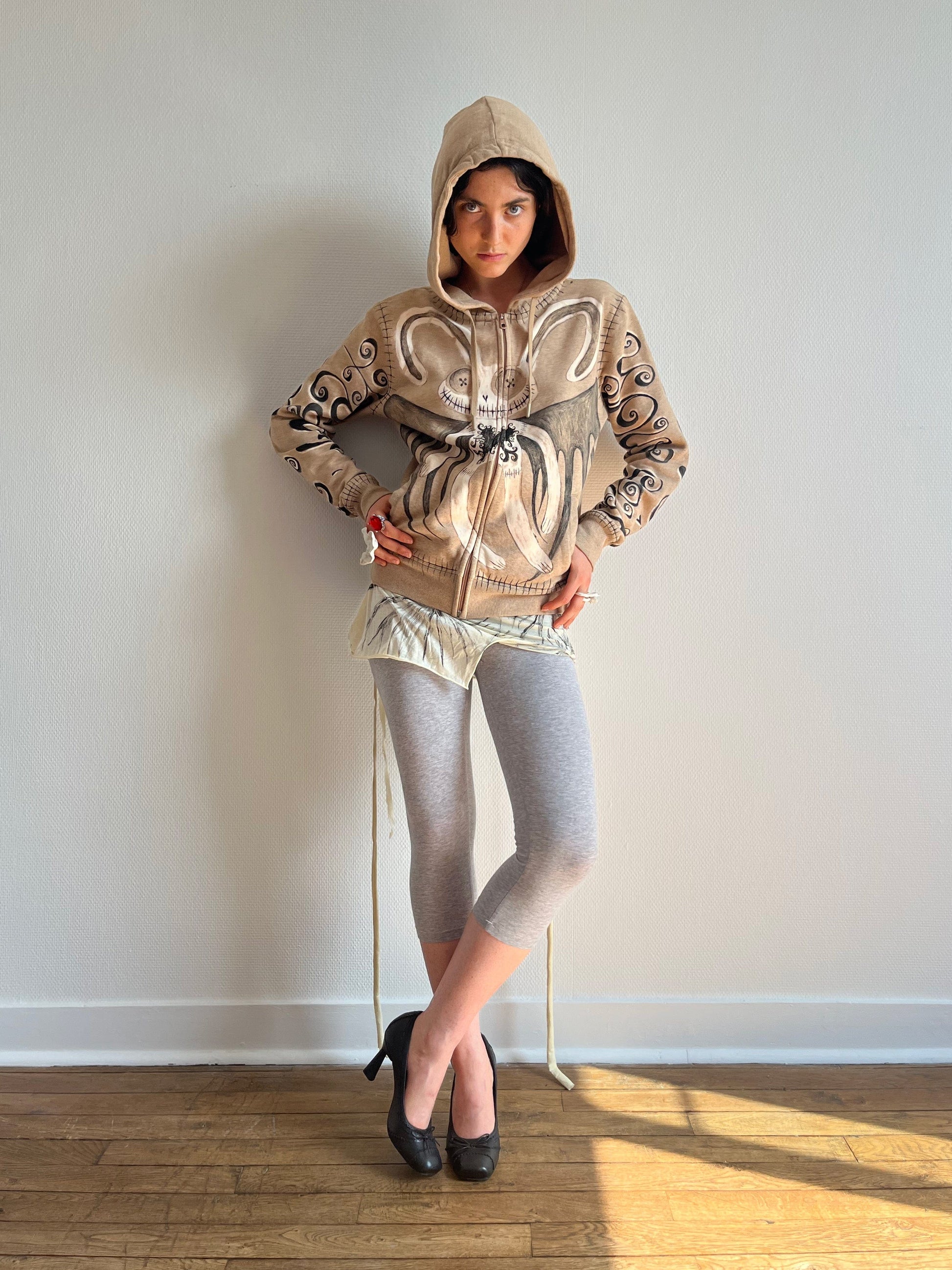 1 OF 1 EVIL BUNNY BEIGE HOODIE-Anna Castellano-APOC STORE