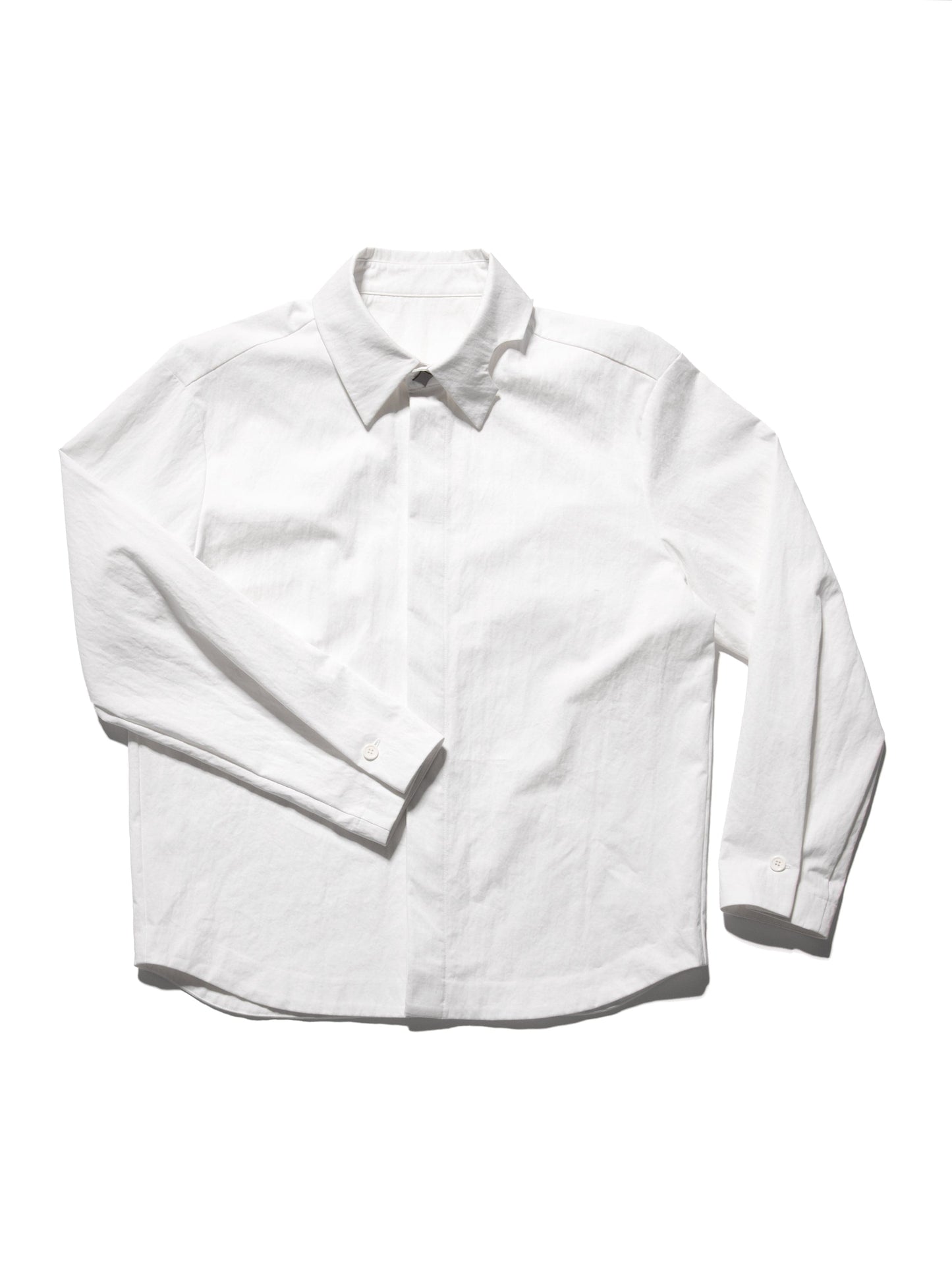 Pleated Hidden Button Shirts White-Woojun Jang-APOC STORE