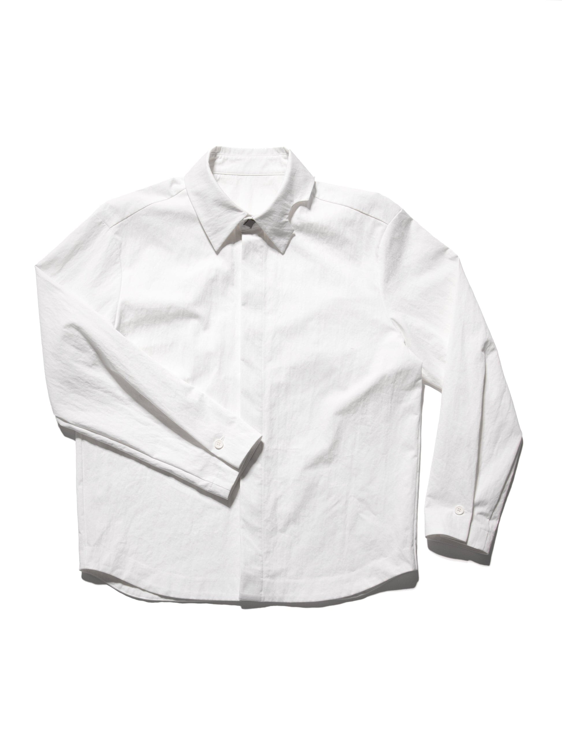 Pleated Hidden Button Shirts White-Woojun Jang-APOC STORE
