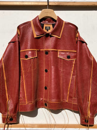 RED/Tan Leather Jacket-Jetpack Hom(m)e-APOC STORE
