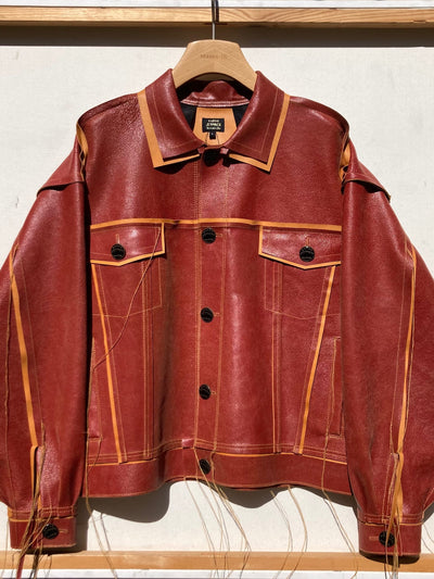 RED/Tan Leather Jacket-Jetpack Hom(m)e-APOC STORE
