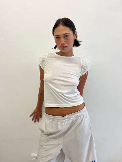 Ostrich Feather Baby Tee-Melissa Tida-APOC STORE