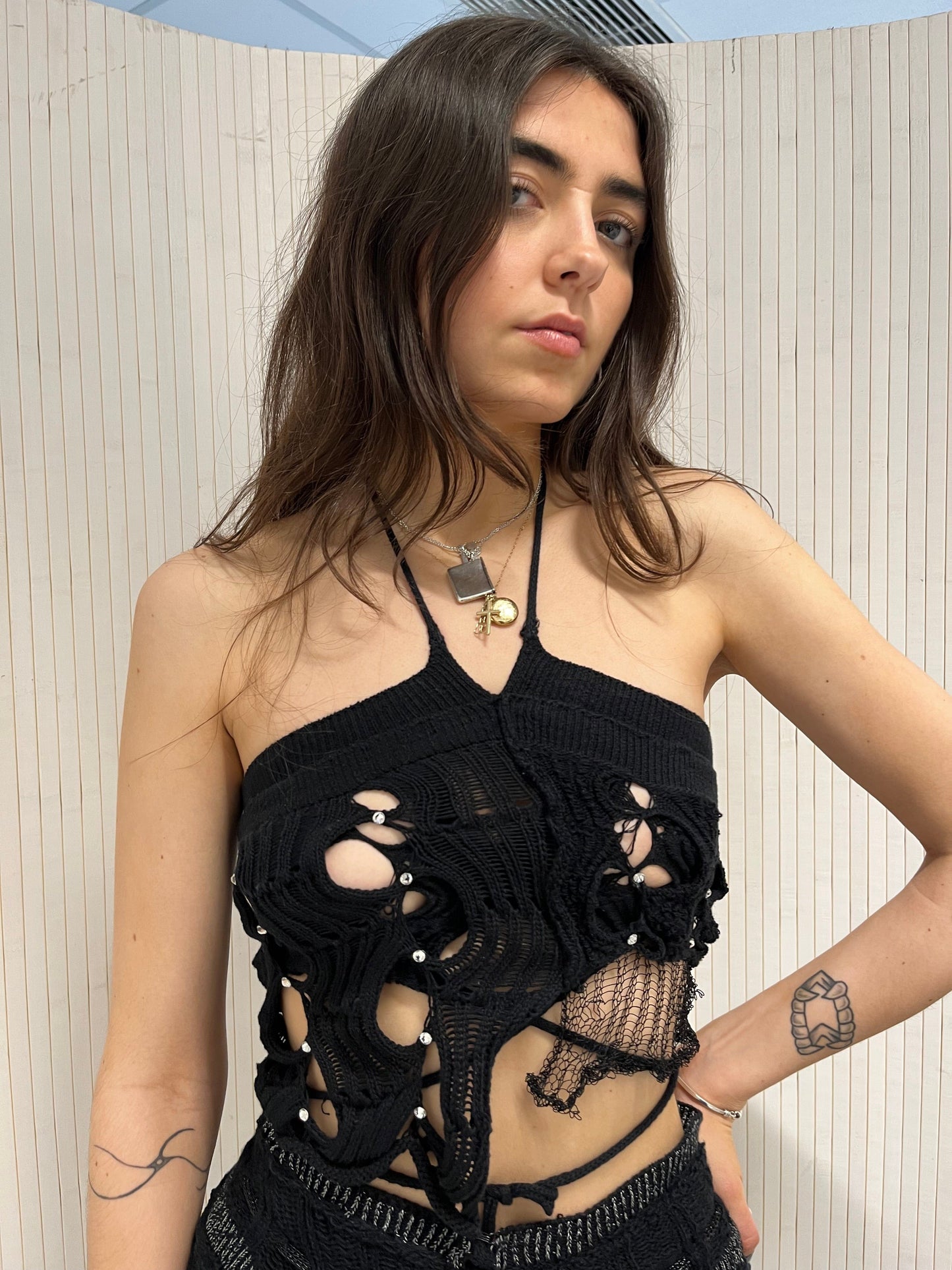 BLACK MESH KNIT TOP-Sania Parvez-APOC STORE