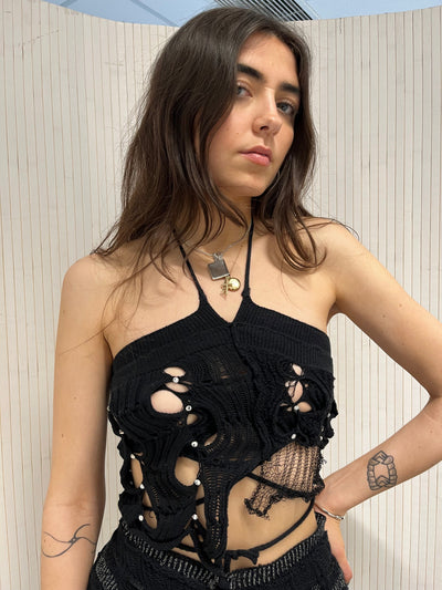 BLACK MESH KNIT TOP-Sania Parvez-APOC STORE
