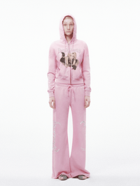 Pink Printing Decorative Zip Hoodie-TRINITE Studio-APOC STORE