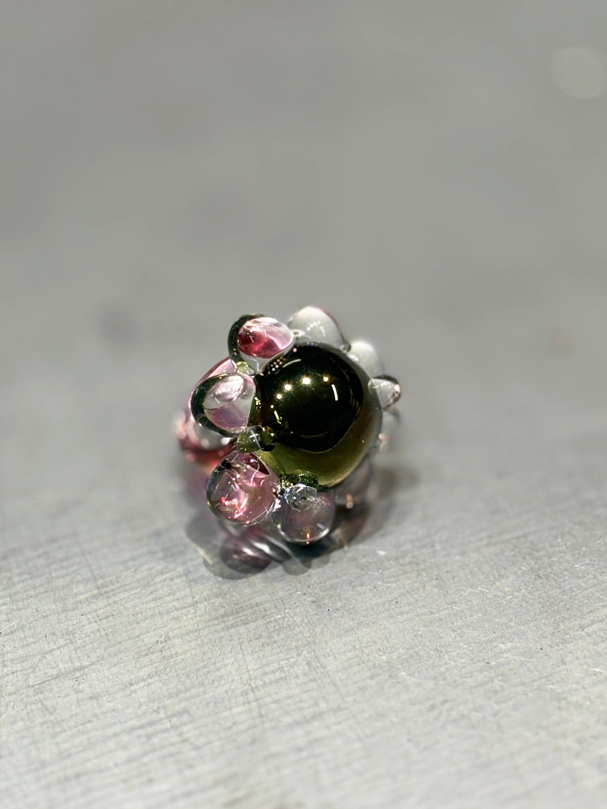 BubbleXXL Ring Metallic Green Pink-Pia Glassworks-APOC STORE