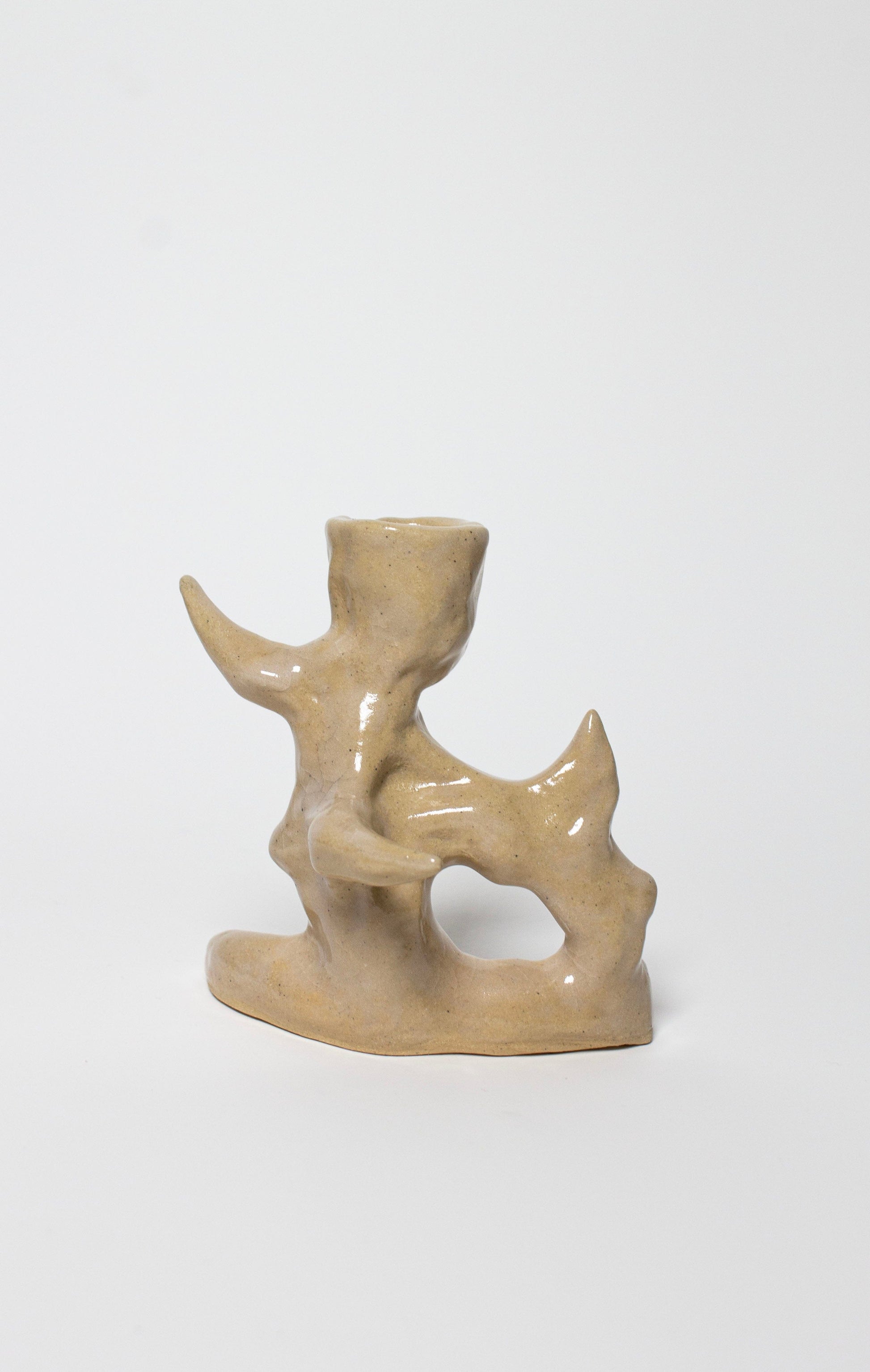 Beige glossy candle holder-Cléo SJölander-APOC STORE