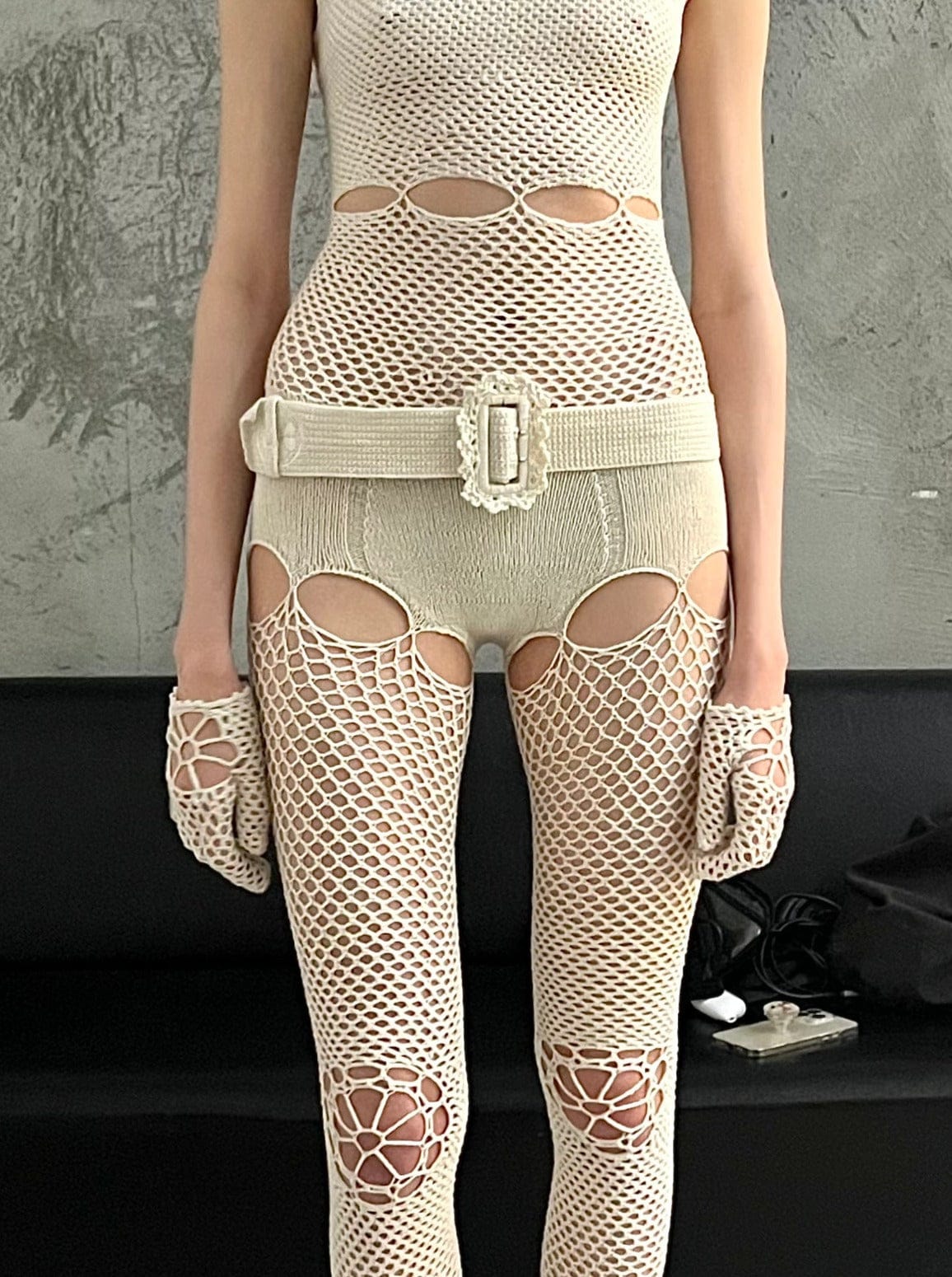 Crochet Belt with embroidery logo and open back off-white-Nastyamasha-APOC STORE