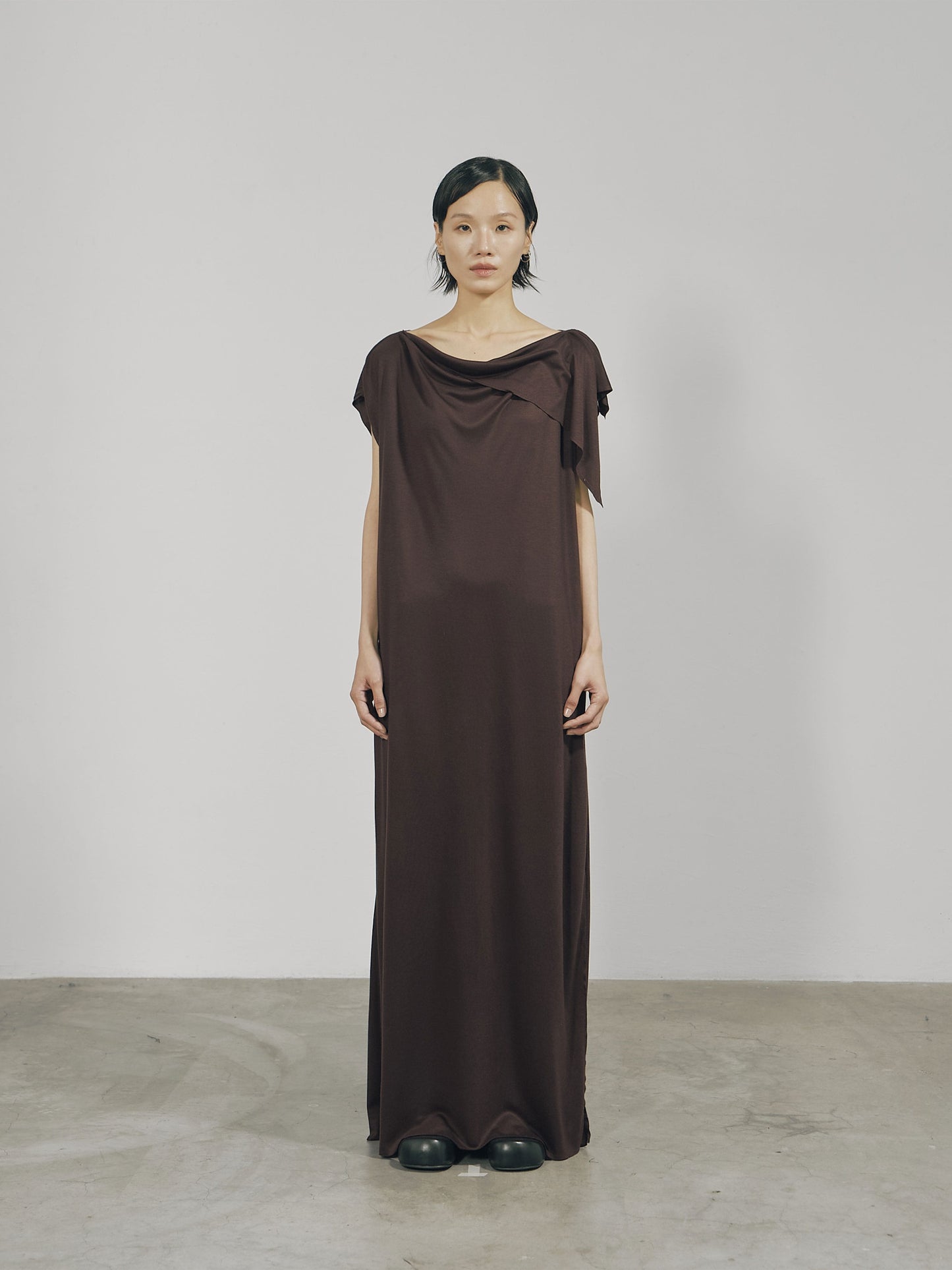 Dark Red Jersey Raw Edge Asymmetric Cutting Dress-arc us arkus-APOC STORE