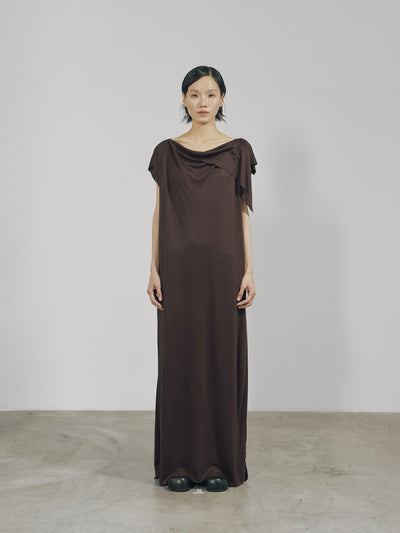 Dark Red Jersey Raw Edge Asymmetric Cutting Dress-arc us arkus-APOC STORE