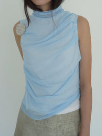 Draped Layer Top Light Blue-mesh blanca-APOC STORE