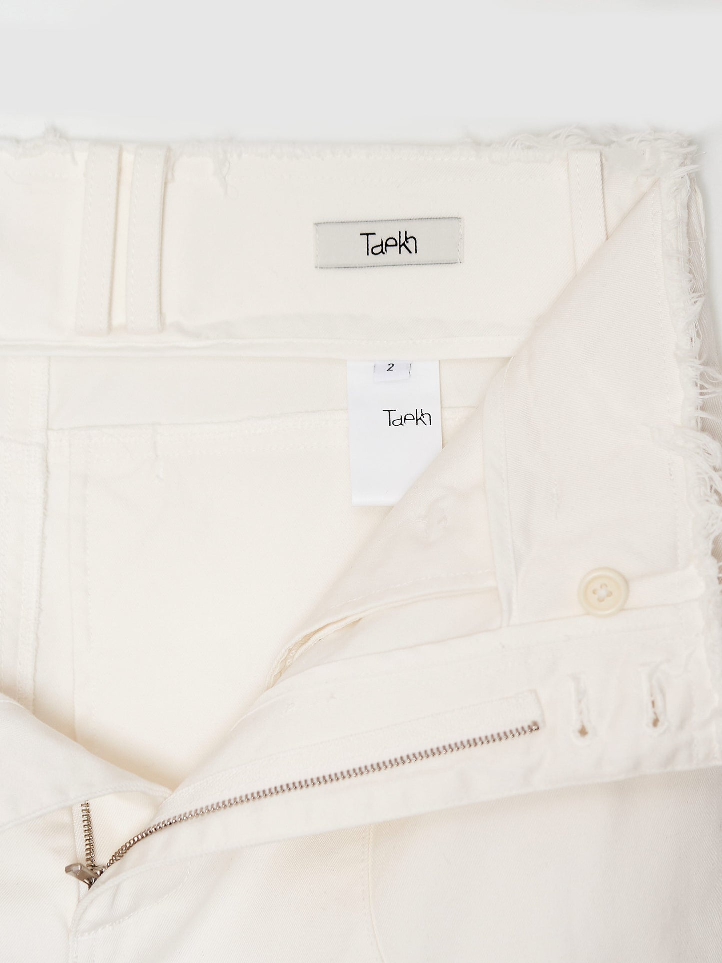 Glitched Hem Straight Cotton Pants 001 _ White-Taekh-APOC STORE