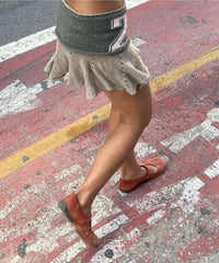 Ruffle knit mini skirt Beige/Charcoal-Lilies of the Valley-APOC STORE