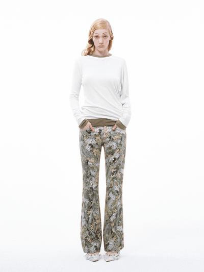 Jungle Camo Streamline Panel Flared Jeans-TRINITE Studio-APOC STORE