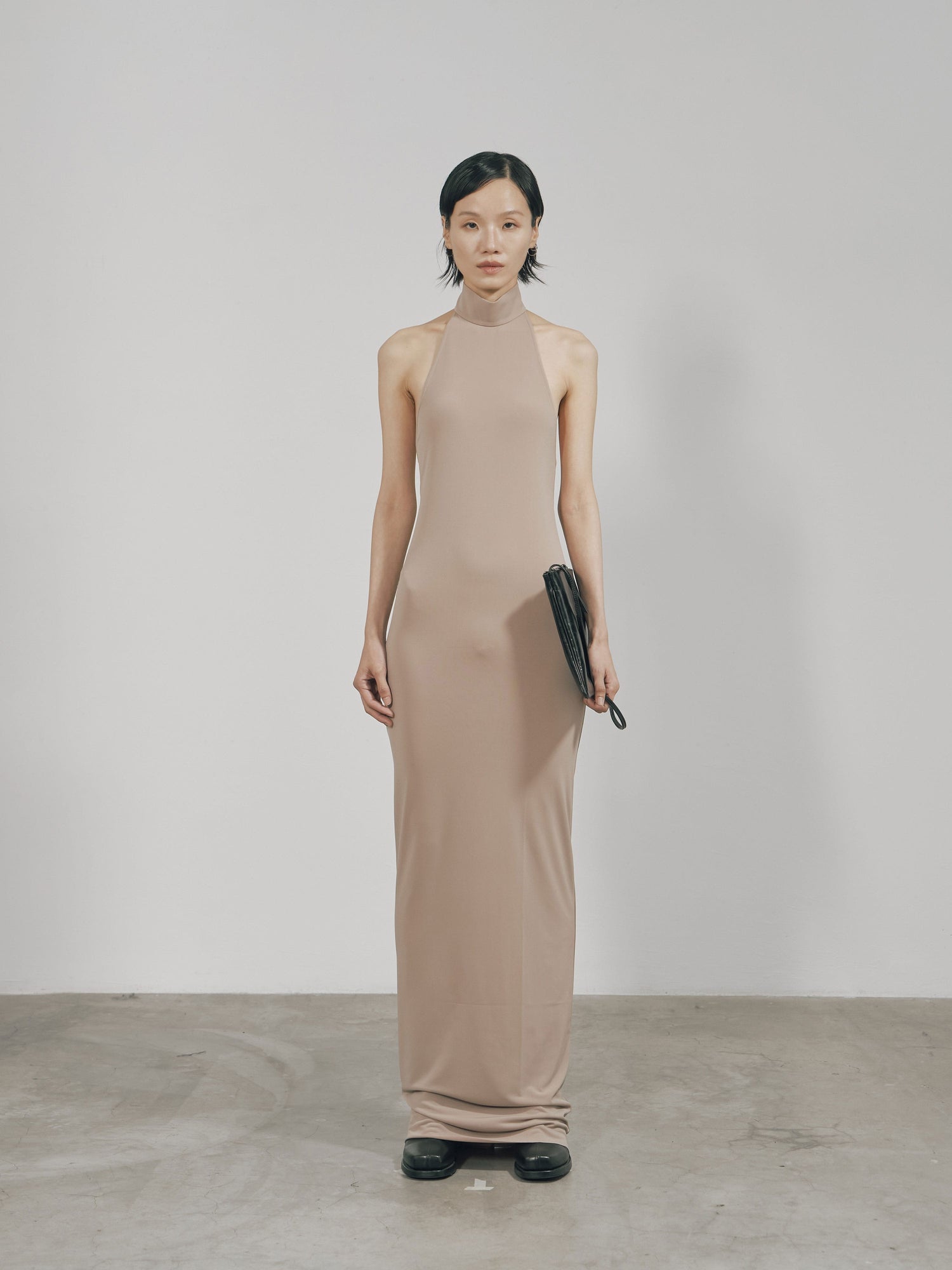 Nude Skinny High Halterneck Maxi Dress-arc us arkus-APOC STORE