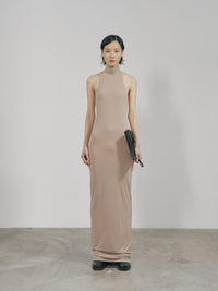 Nude Skinny High Halterneck Maxi Dress-arc us arkus-APOC STORE