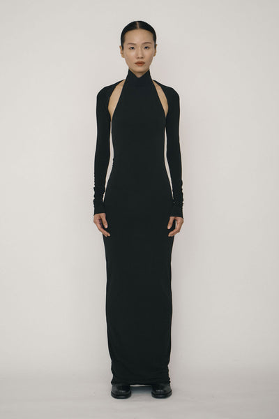 Black Skinny High Halterneck Maxi Dress-arc us arkus-APOC STORE