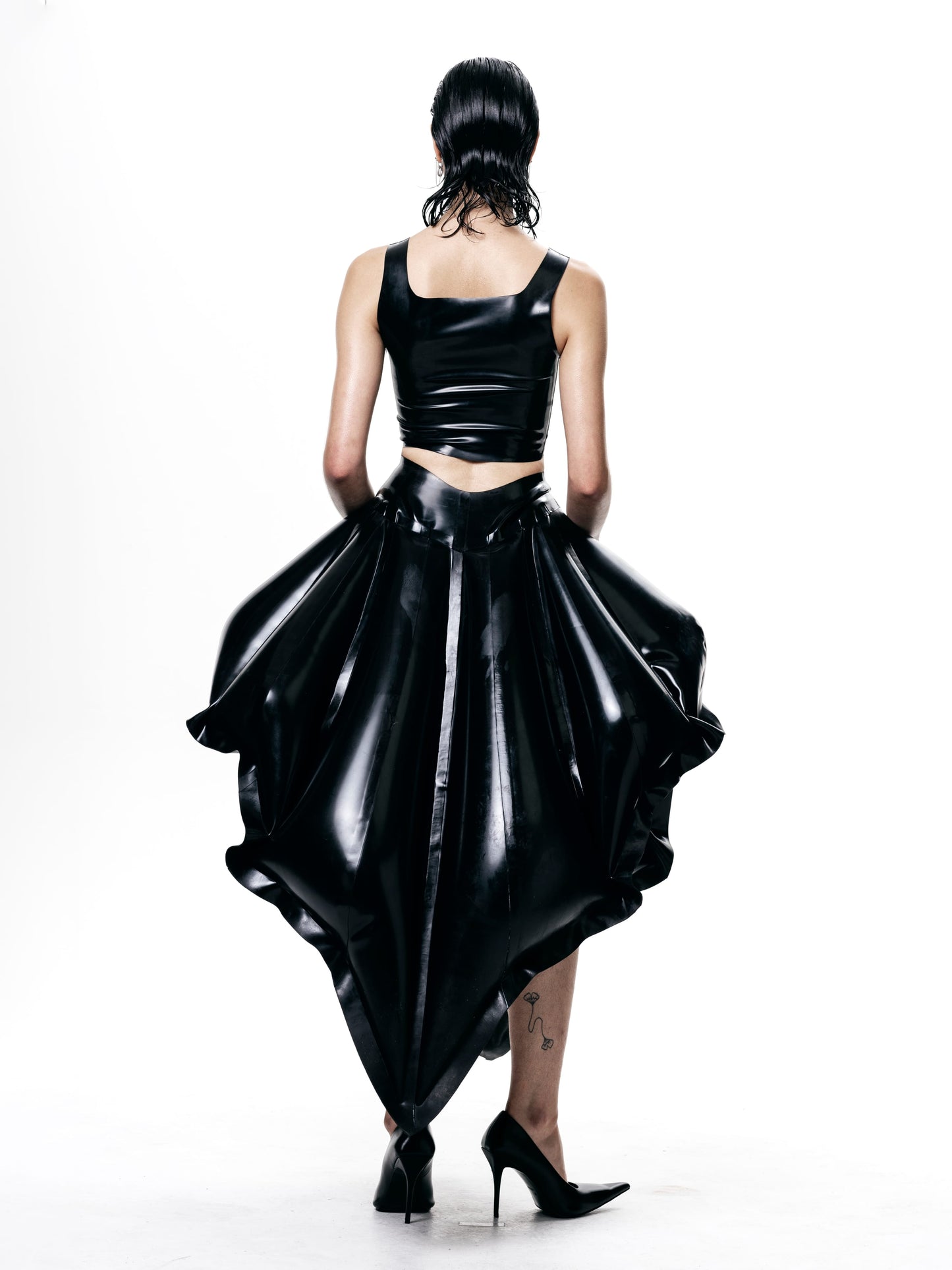 Black V-Waisted Inflatable Midi Skirt | Shell Skirt-harri-APOC STORE
