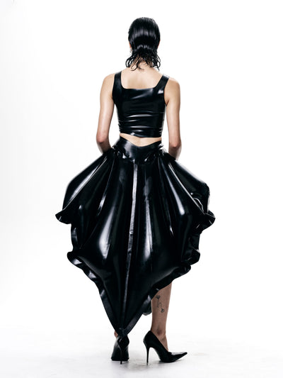 Black V-Waisted Inflatable Midi Skirt | Shell Skirt-harri-APOC STORE