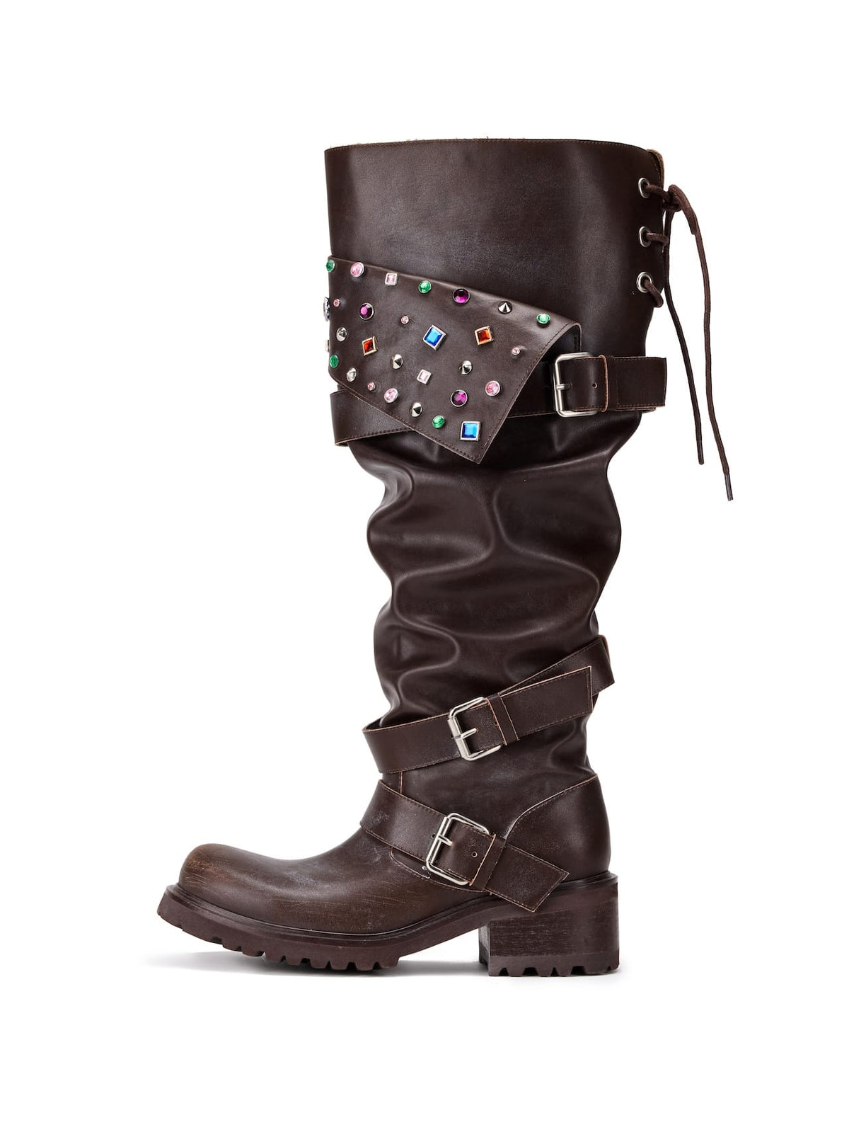 Beaded Cuff Western Boots-brown-EMPTY BEHAVIOR-APOC STORE