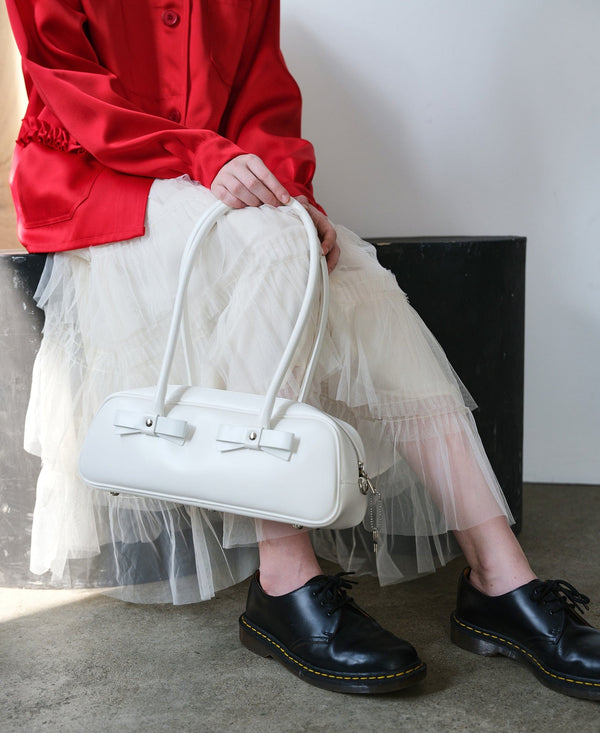 TULLE TIERED LONG SKIRT - WHITE-SAENGIN STUDIOS-APOC STORE