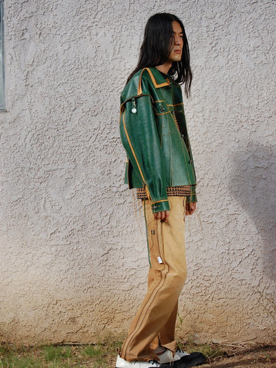 Green/Tan Leather Jacket:-Jetpack Hom(m)e-APOC STORE