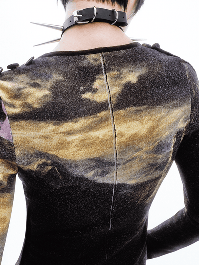 Printed Victorian-style Asymmetric Button Wool Cardigan-TRINITE Studio-APOC STORE