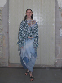 Check Blouse - Blue-Polyhedron-APOC STORE