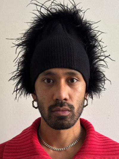 Black Feathered Beanie-Benny Andallo-APOC STORE