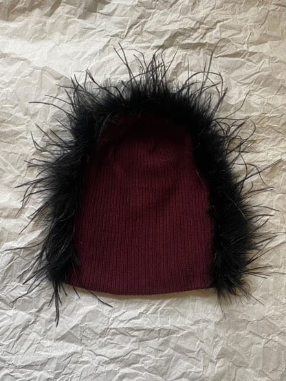 Burgundy Feathered Beanie-Benny Andallo-APOC STORE