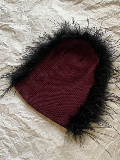 Burgundy Feathered Beanie-Benny Andallo-APOC STORE