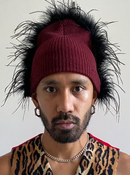 Burgundy Feathered Beanie-Benny Andallo-APOC STORE