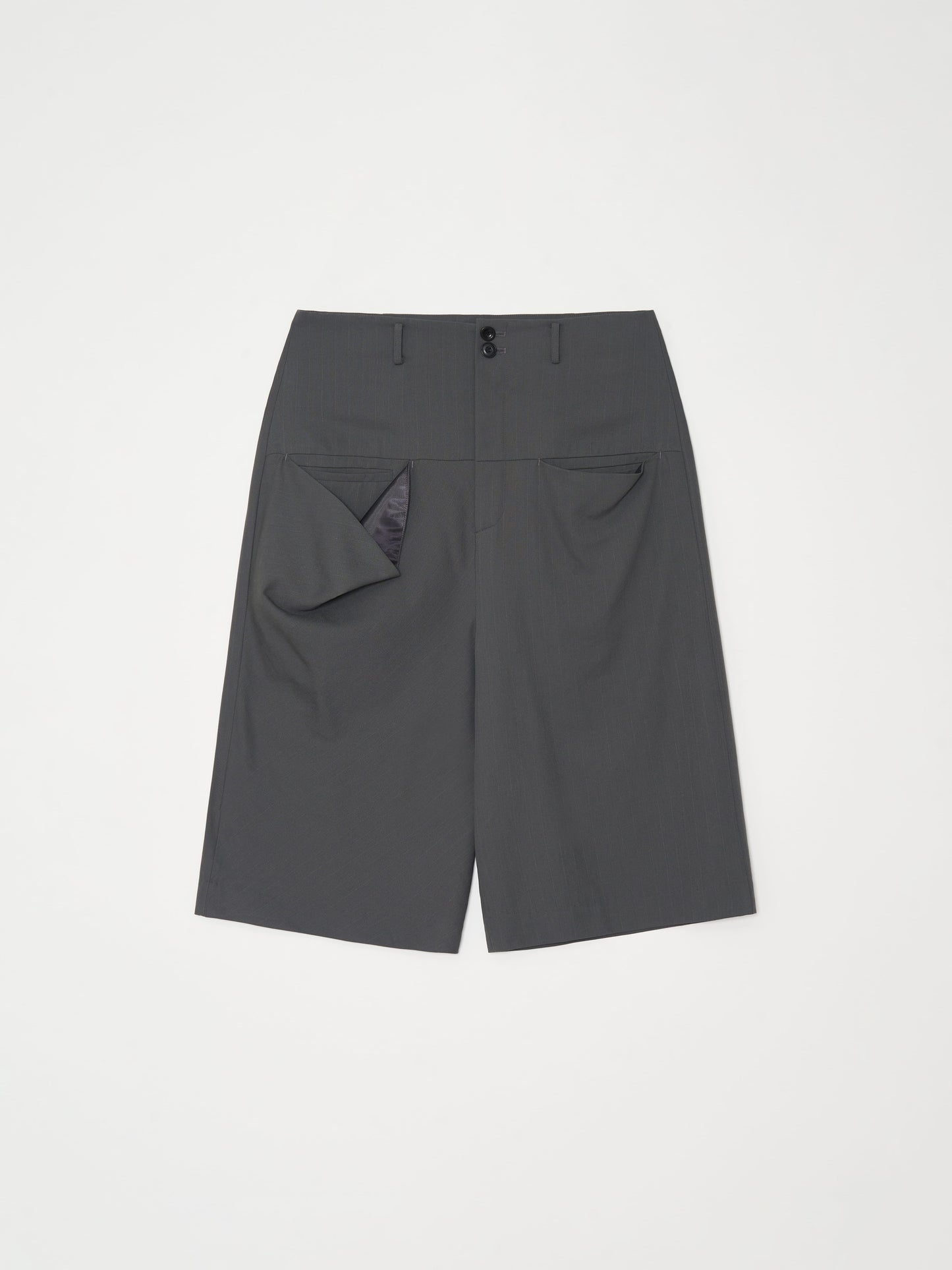 Draped Pocket Wool Shorts 001 _ Gray-Taekh-APOC STORE