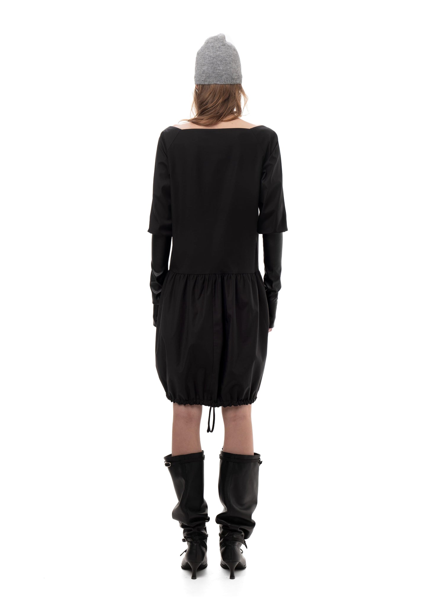 TAFFETA AND FAUX LEATHER TRACK DRESS-Urte Kat-APOC STORE
