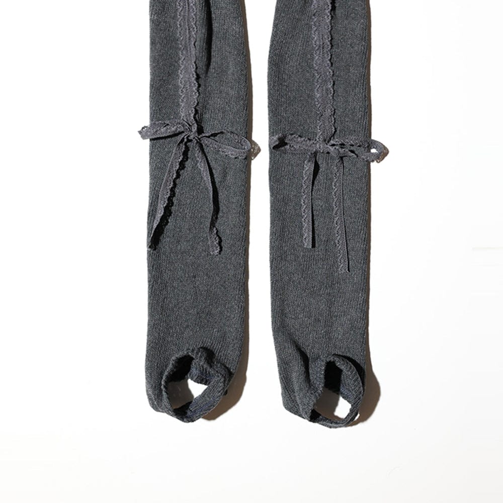 LACE RIBBON LEG WARMER GRAY-SAENGIN STUDIOS-APOC STORE