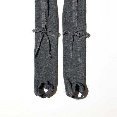 LACE RIBBON LEG WARMER GRAY-SAENGIN STUDIOS-APOC STORE
