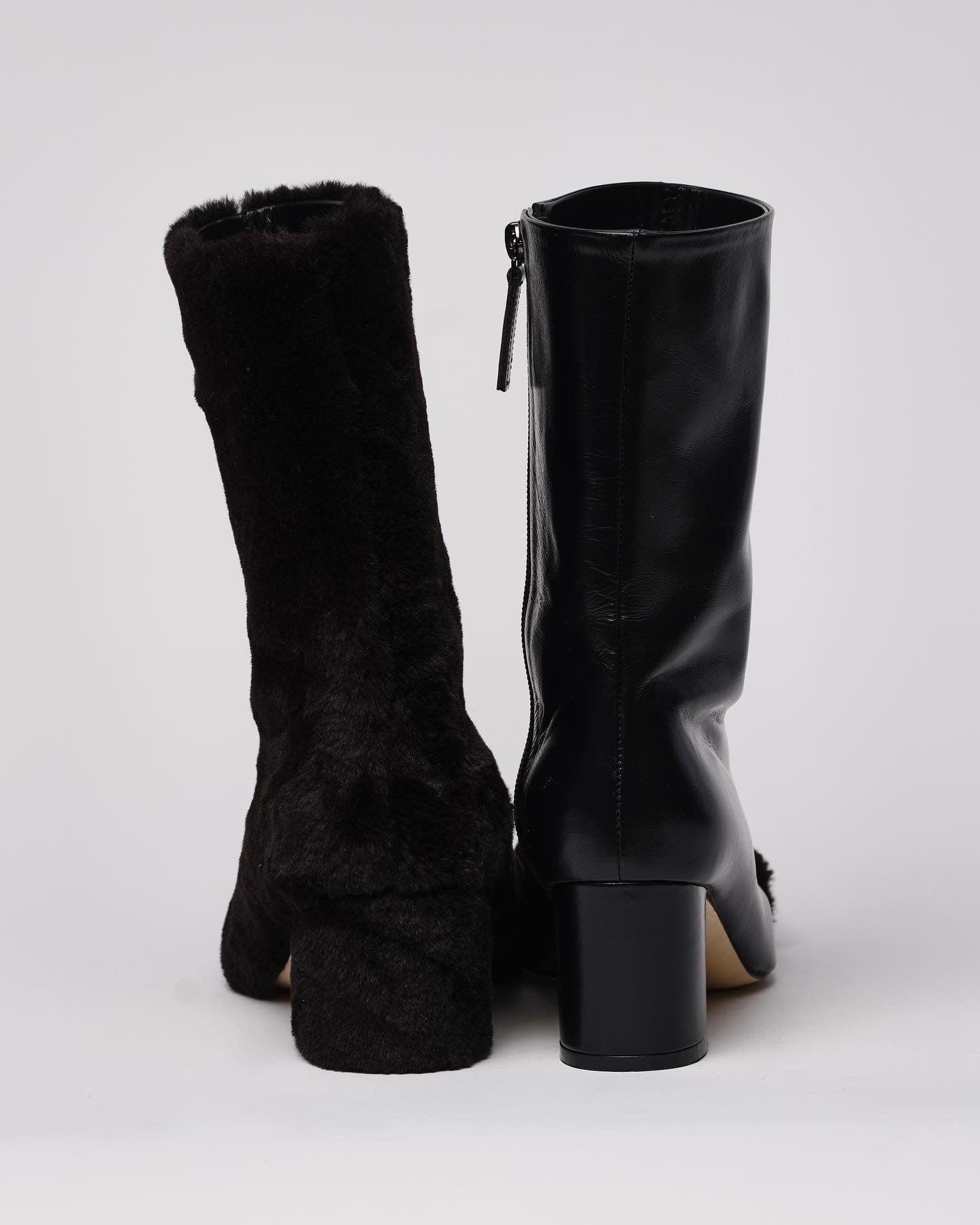 Asymmetry Slashed Fur Ankle Boots-Sung Ju-APOC STORE